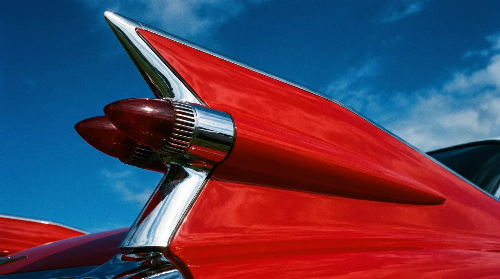 1959 Cadillac tail fin and twin bullet taillights — close-up detail