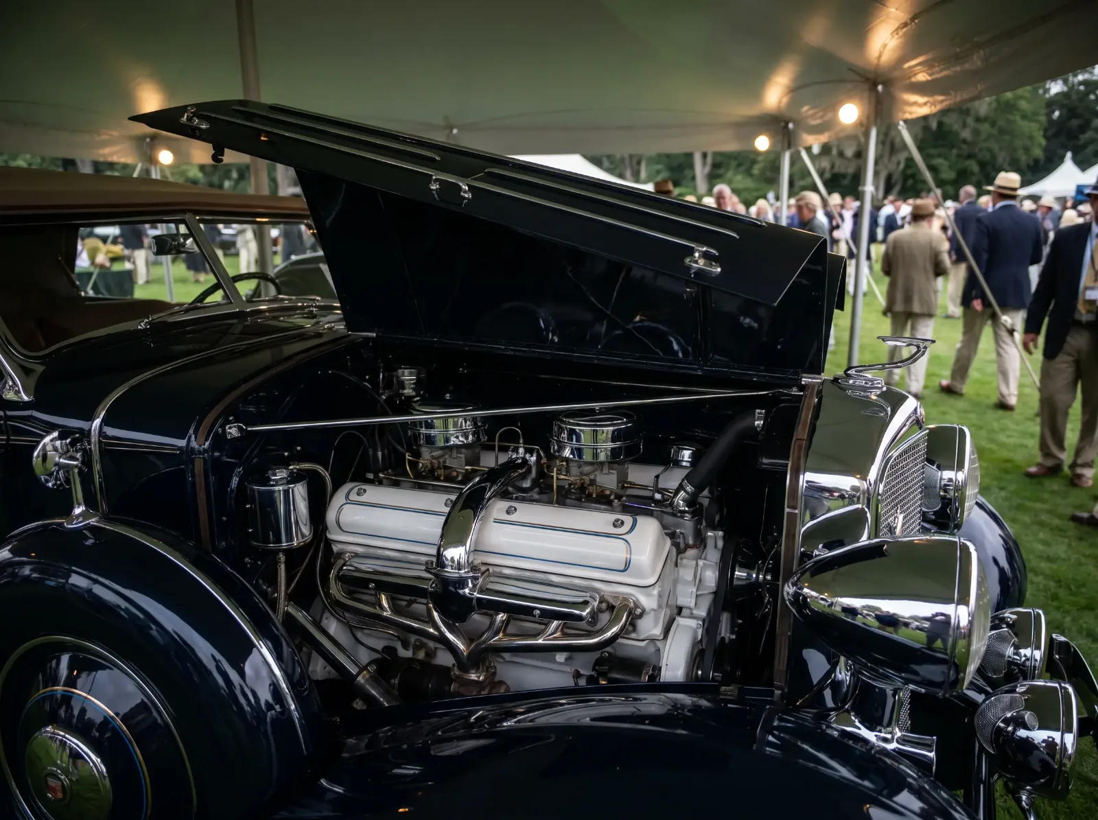 Cadillac V16 showpiece engine at a concours