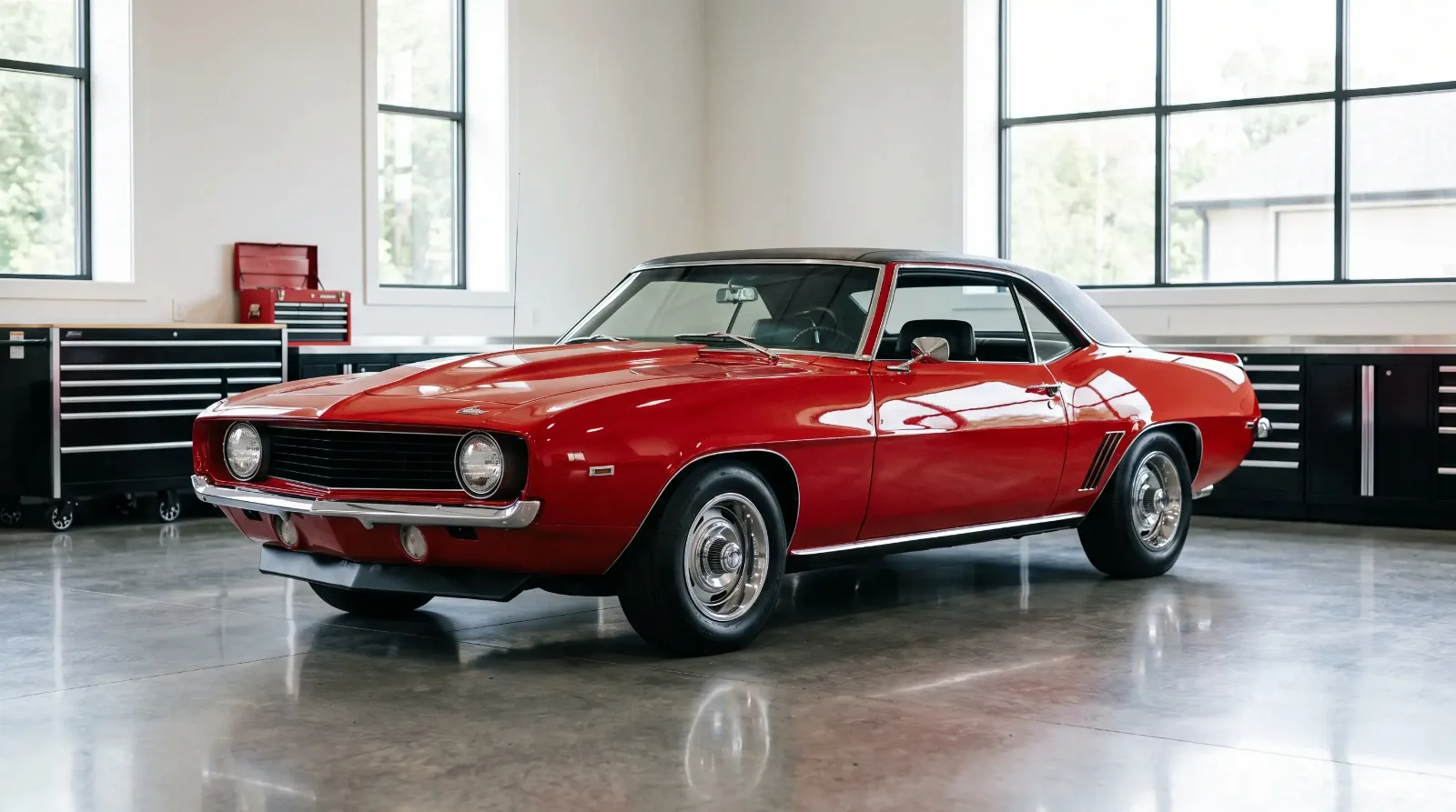 Freshly restored red Camaro