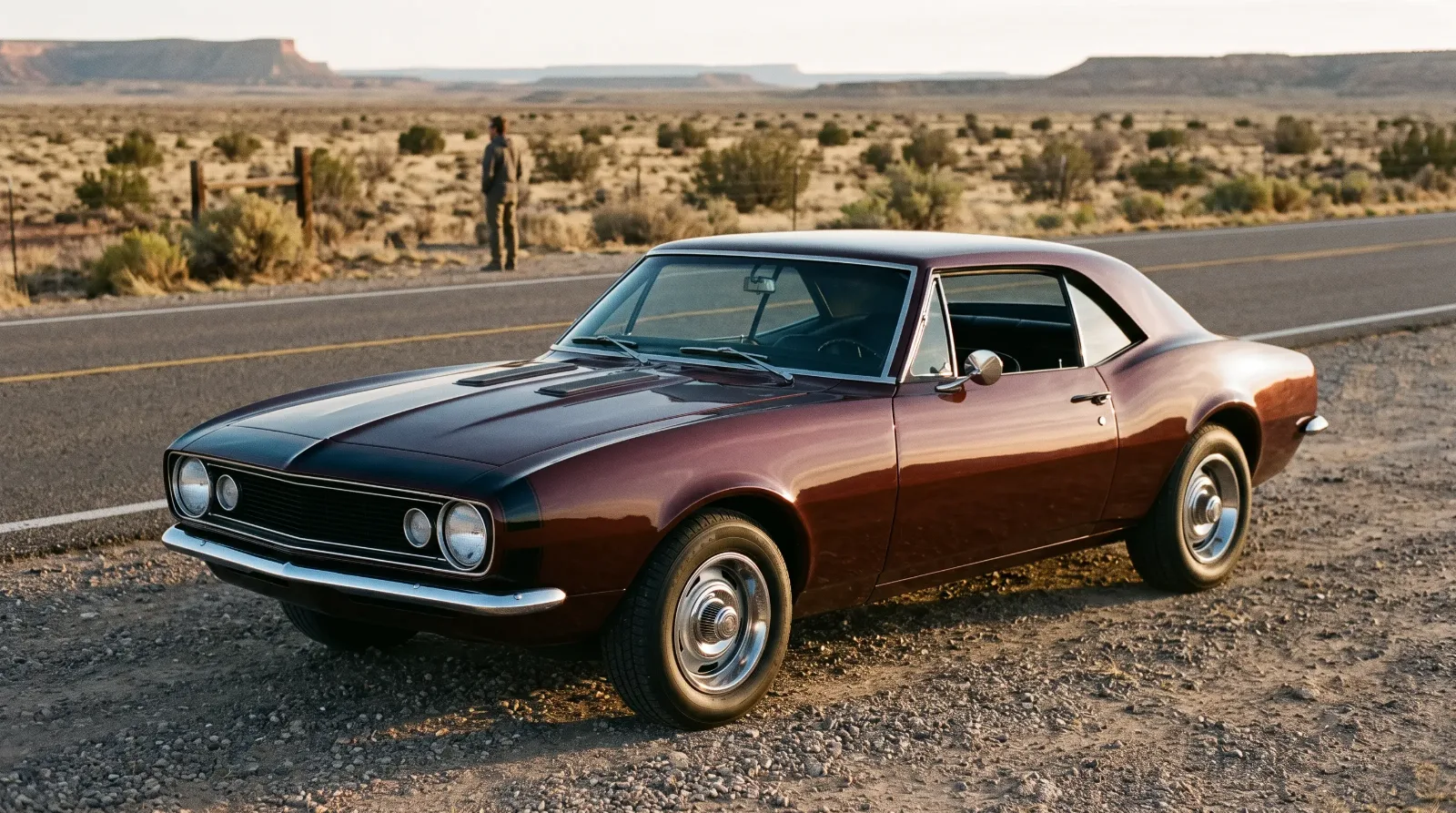 1967 Chevrolet Camaro SS, parked on a desert highway