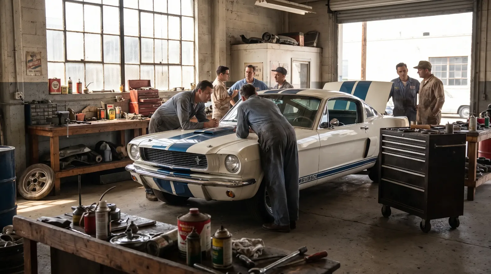 1965 Shelby GT350 in a vintage California workshop