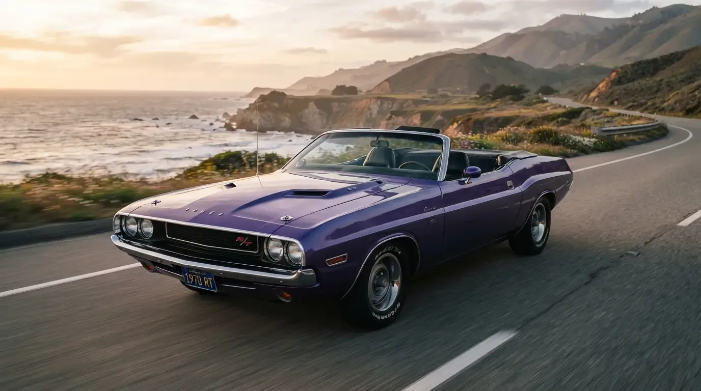 1970 Dodge Challenger convertible with the top down