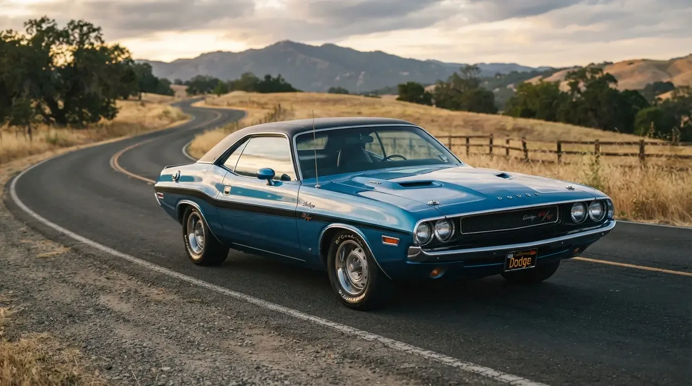 1970 Dodge Challenger R/T with bumblebee stripe, front three-quarter view
