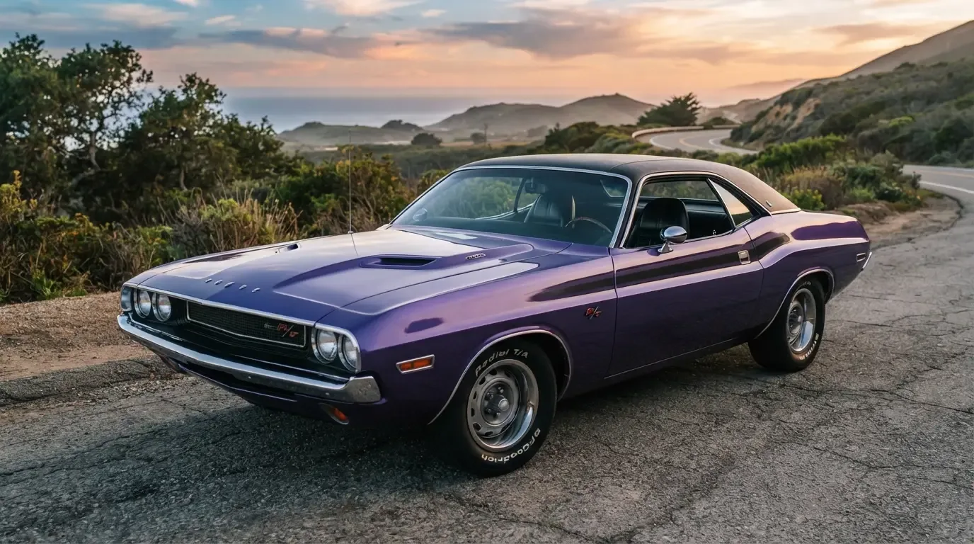 1970 Dodge Challenger R/T SE with vinyl roof, front three-quarter view