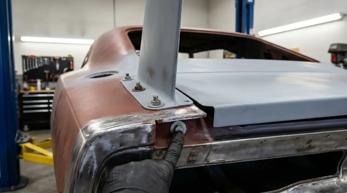 1969 Dodge Charger Daytona rear wing strut mounts bolted through the trunk lid
