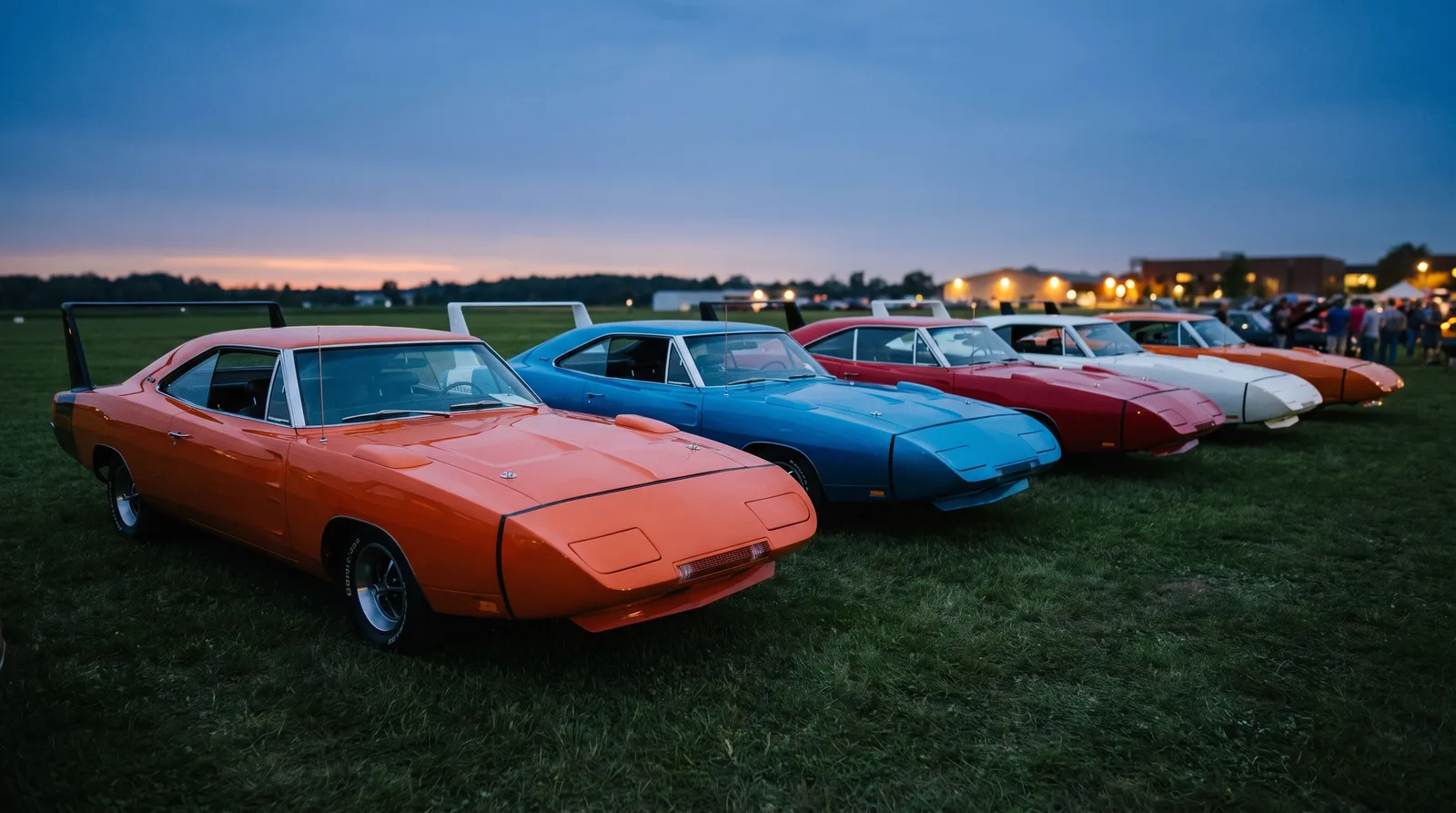 1969 Dodge Charger Daytona — winged row on a show field