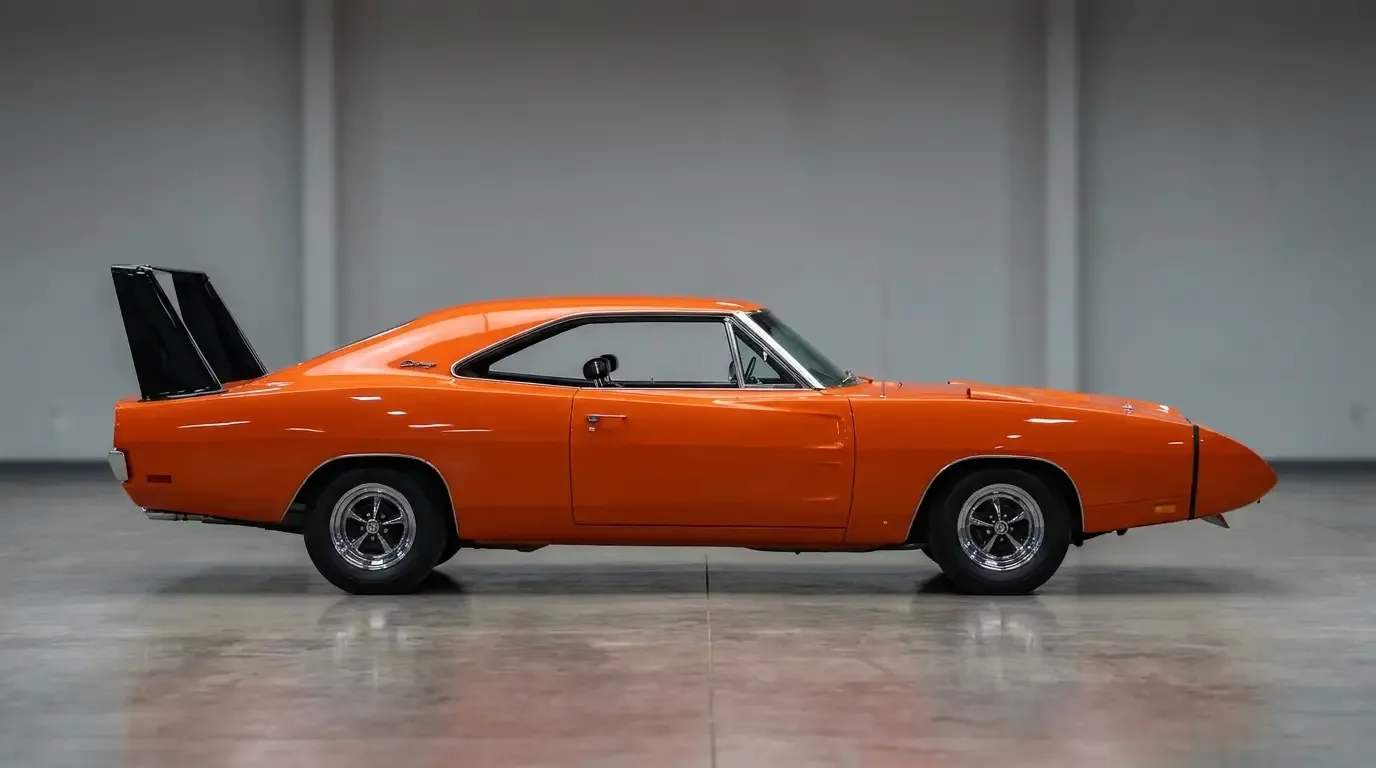 1969 Dodge Charger Daytona side profile showing the tall rear wing height