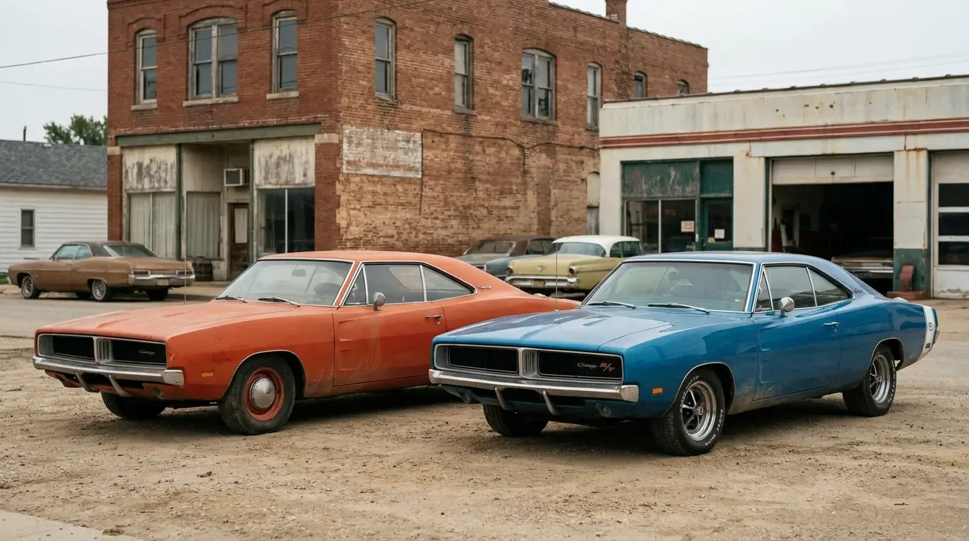 1969 Dodge Charger base and R/T - parked side by side