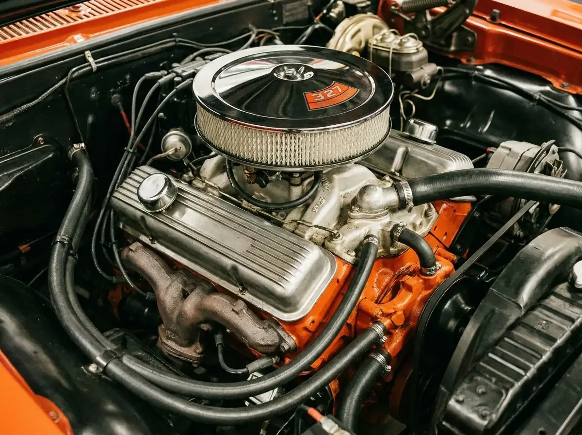 1965 Chevrolet Chevelle SS 327 V8 — engine bay detail