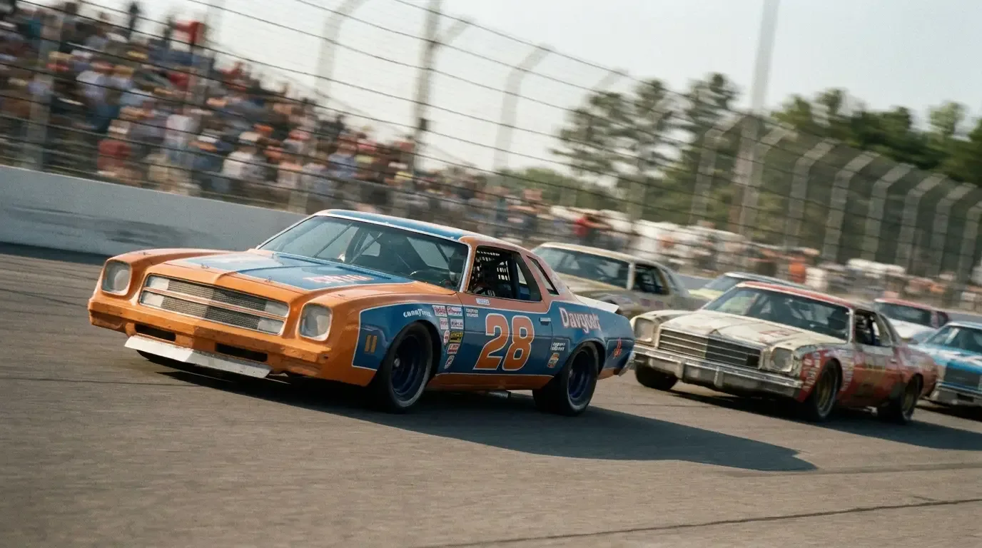 1975 Chevrolet Chevelle Laguna S-3 racing at a NASCAR superspeedway