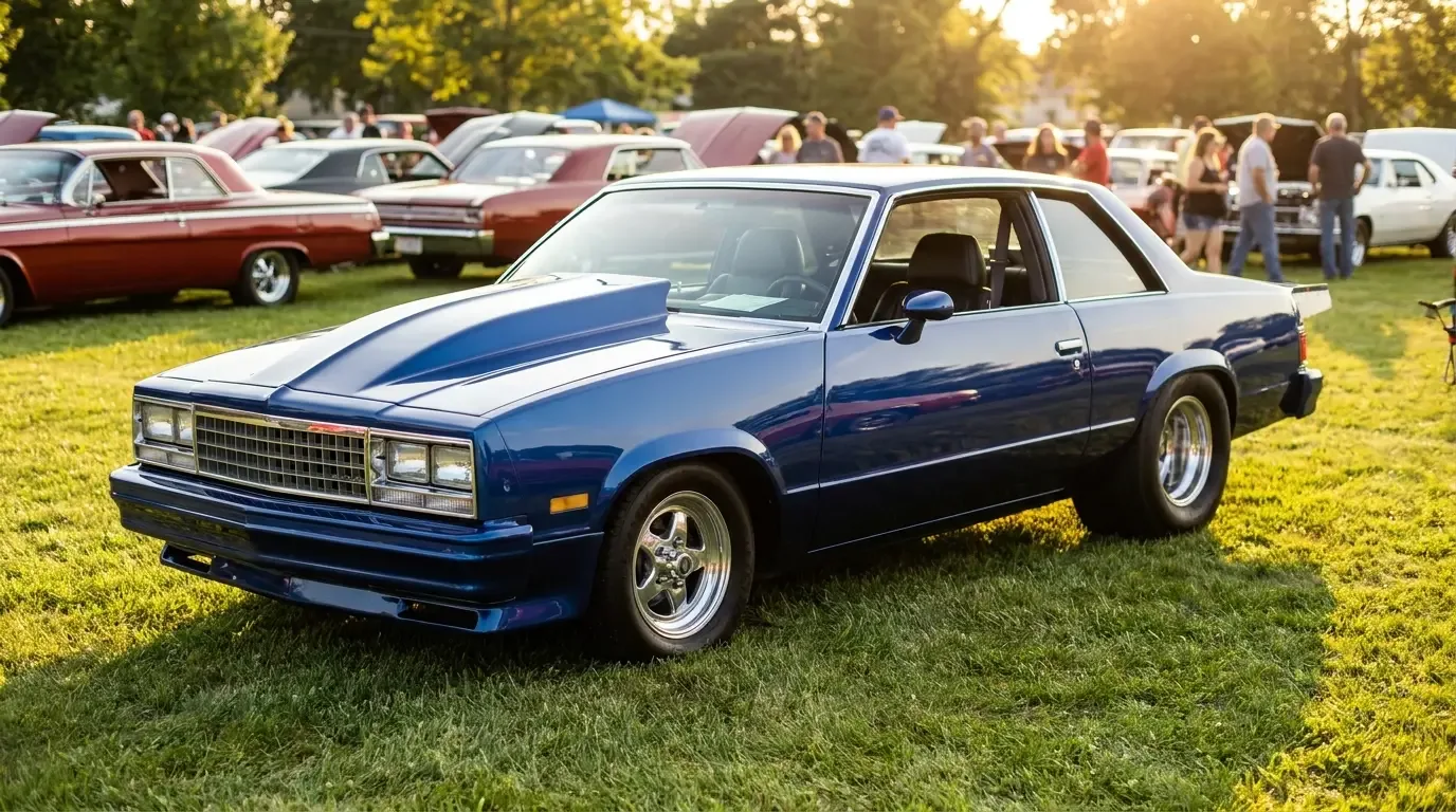 1980s Pro Street Chevrolet Chevelle — tubbed stance at a car show