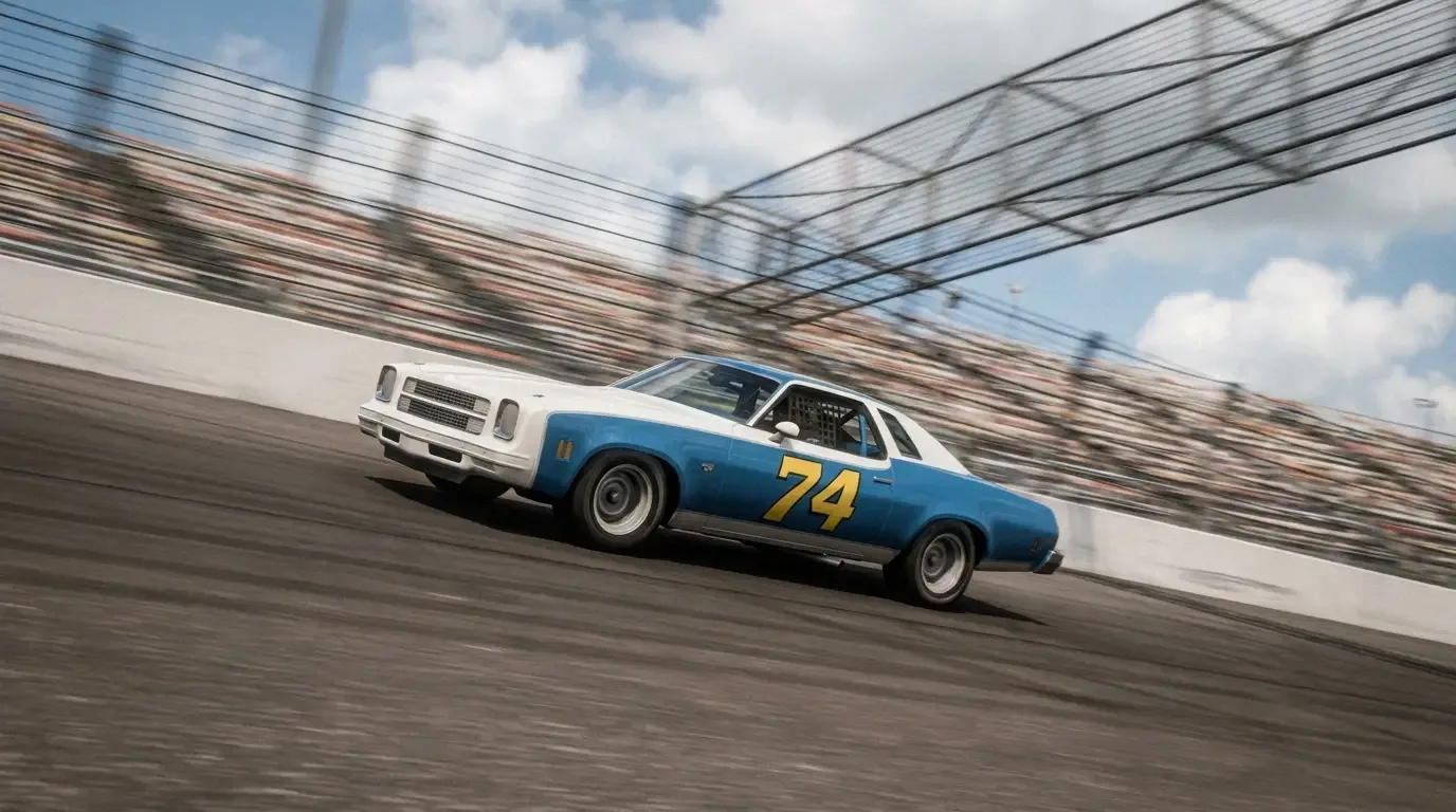 1974 Chevrolet Chevelle Laguna S-3 NASCAR stock car on a superspeedway