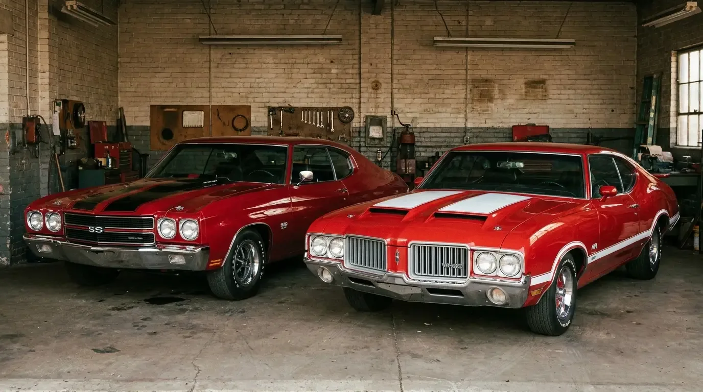 1970 Chevelle SS396 and Oldsmobile 442 W-30 — garage comparison
