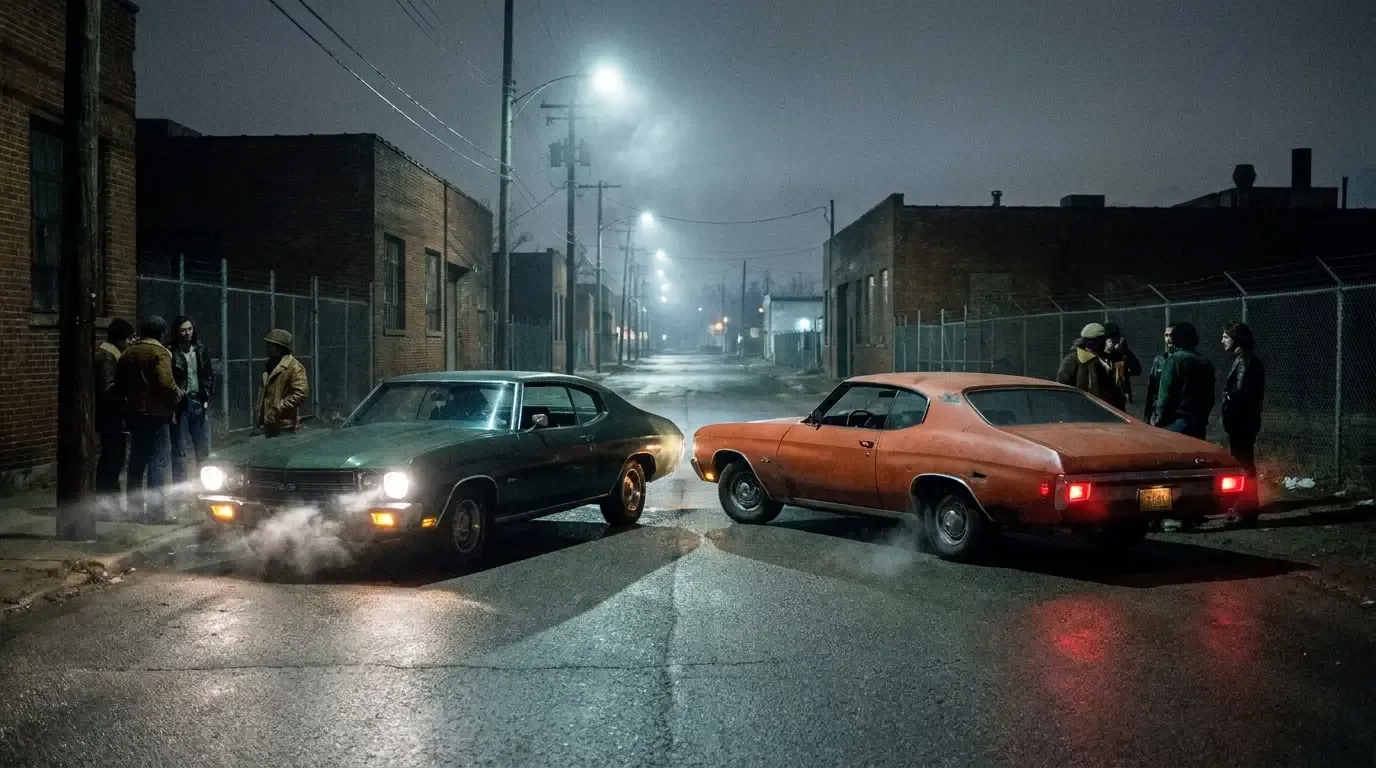 1970s Chevrolet Chevelles staged for a night grudge race