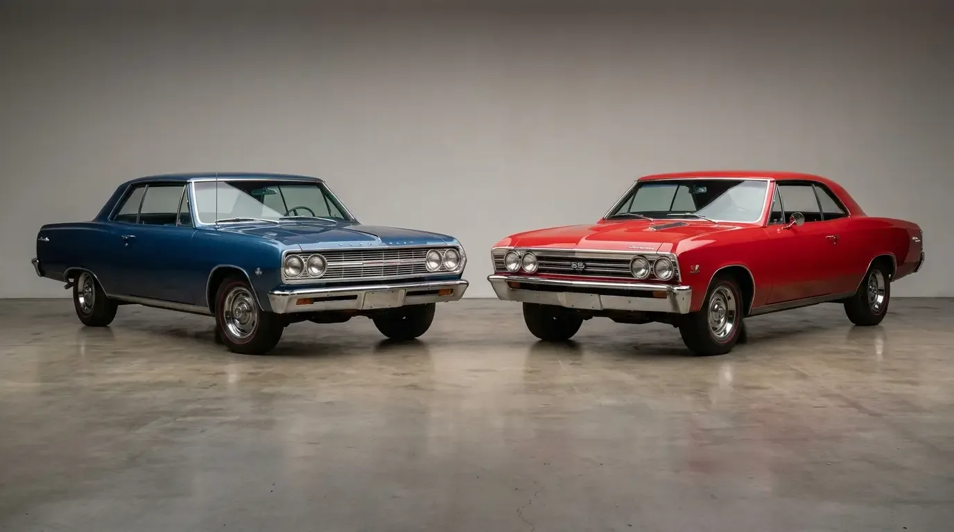 1965 and 1967 Chevrolet Chevelle side by side — flat vs sculpted body