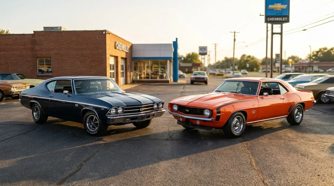 1969 Chevelle SS 396 and Camaro SS 396 parked nose to nose