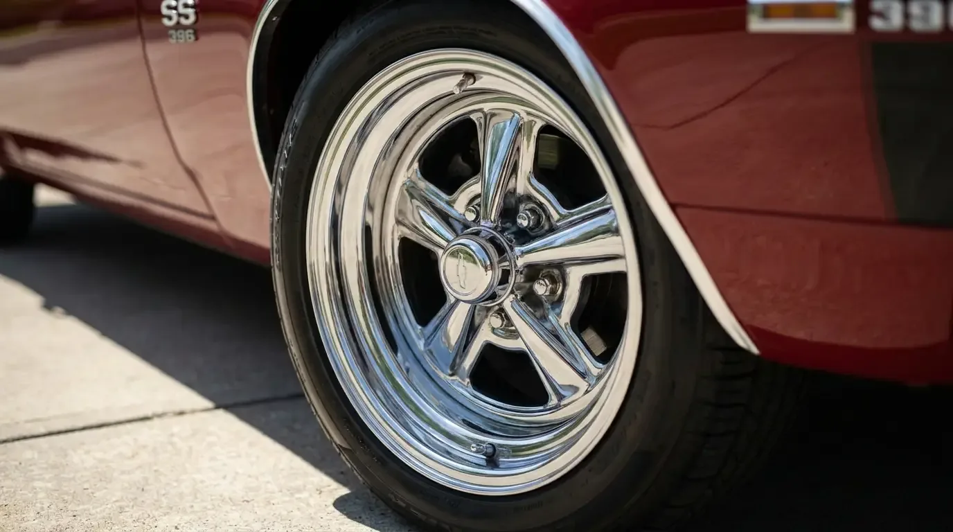 Chrome Magnum 500 five-spoke wheel on a Chevelle SS