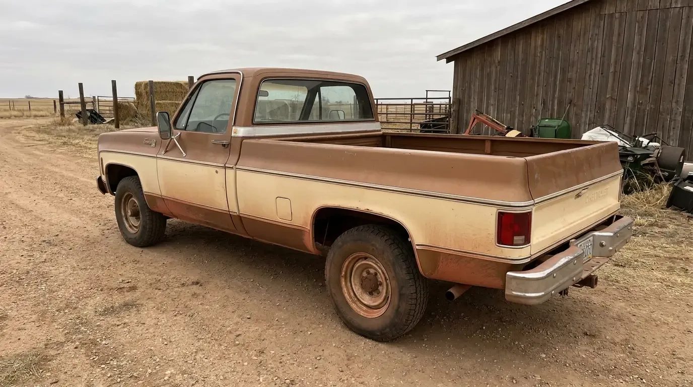 1978 Chevrolet C10 Big 10 -- rear three-quarter work truck stance