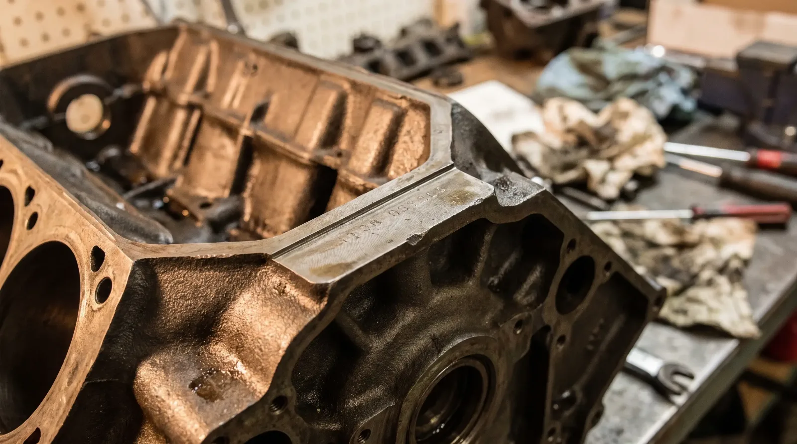 Classic Ford V8 engine block casting and code detail