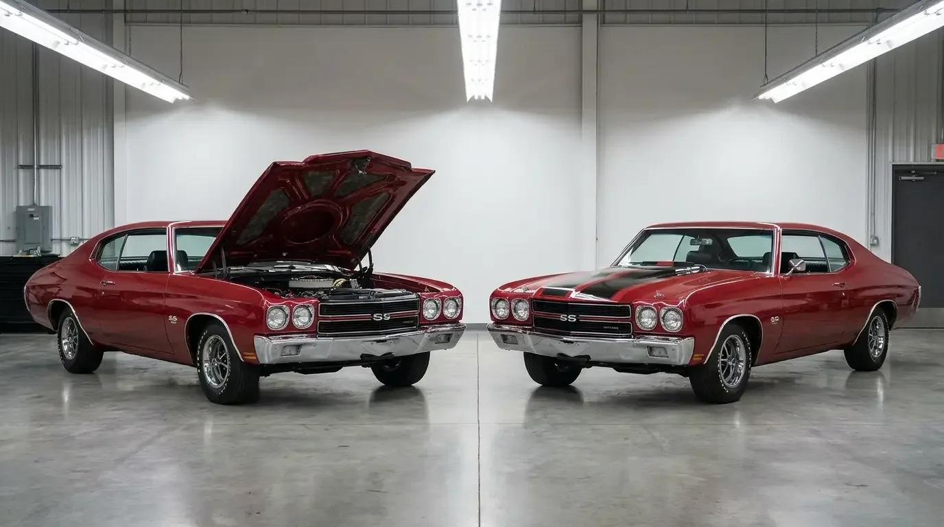 1970 Chevrolet Chevelle SS396 — real versus clone comparison bay