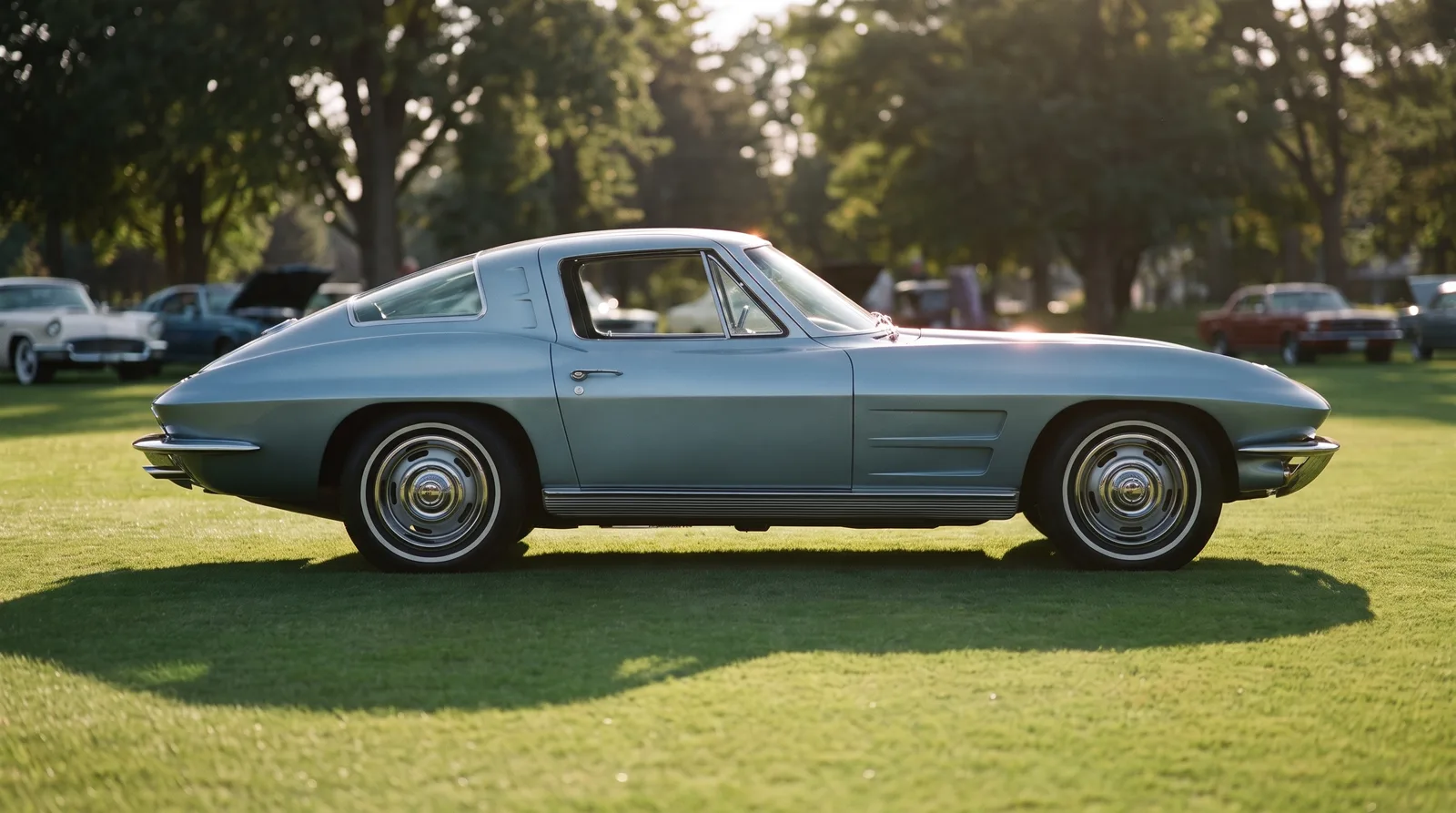 1963 Chevrolet Corvette Sting Ray coupe, profile on show lawn