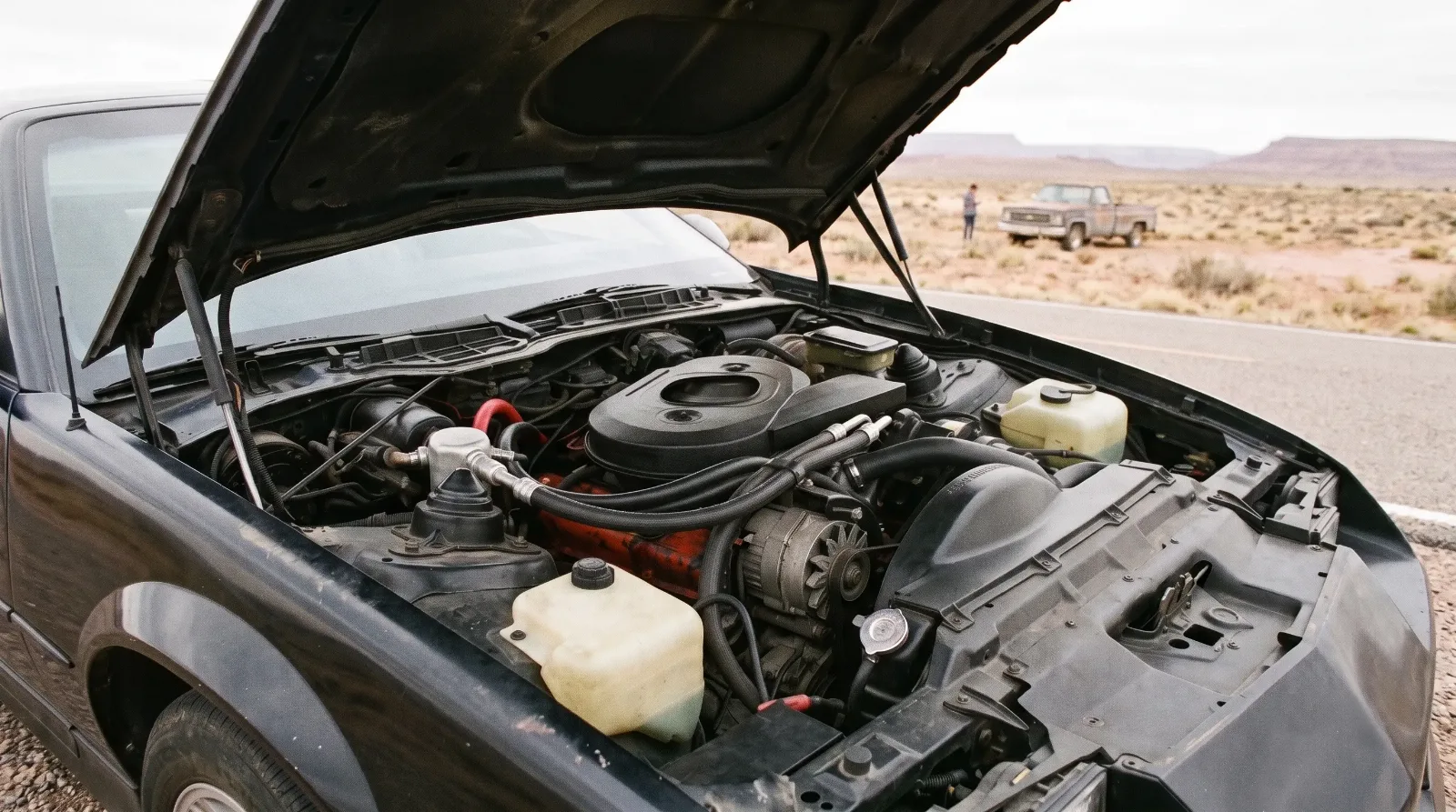 1982 Chevrolet Camaro Z28, Cross-Fire V8 on desert roadside
