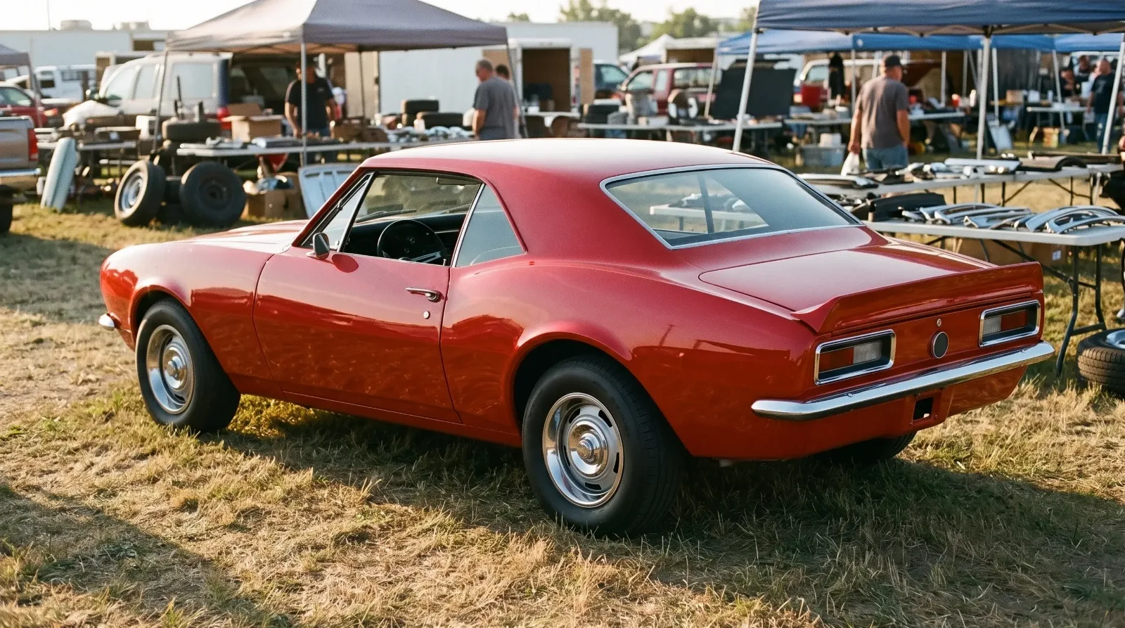 1967 Chevrolet Camaro, parked in a swap meet aisle