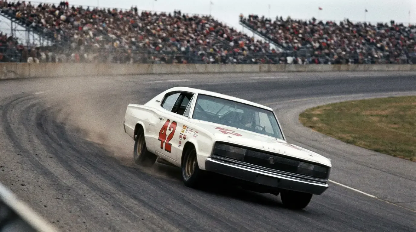 1966 Dodge Charger NASCAR stock car racing on a superspeedway
