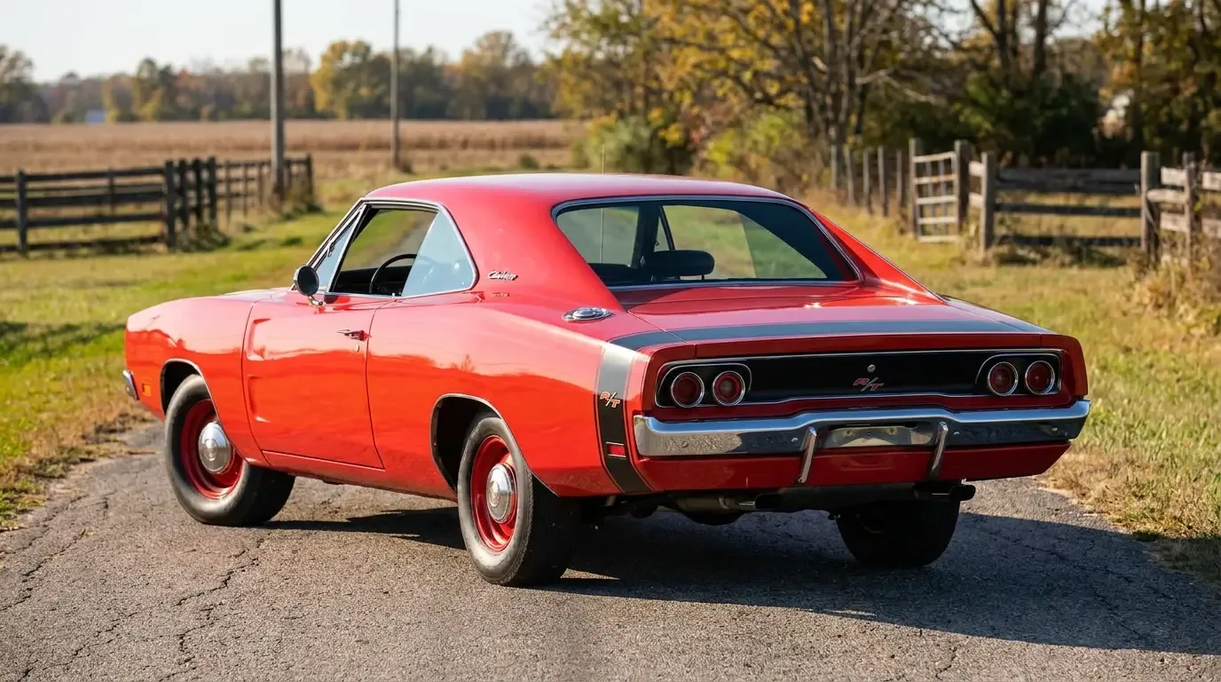 1969 Dodge Charger R/T - bumblebee tail stripe rear view