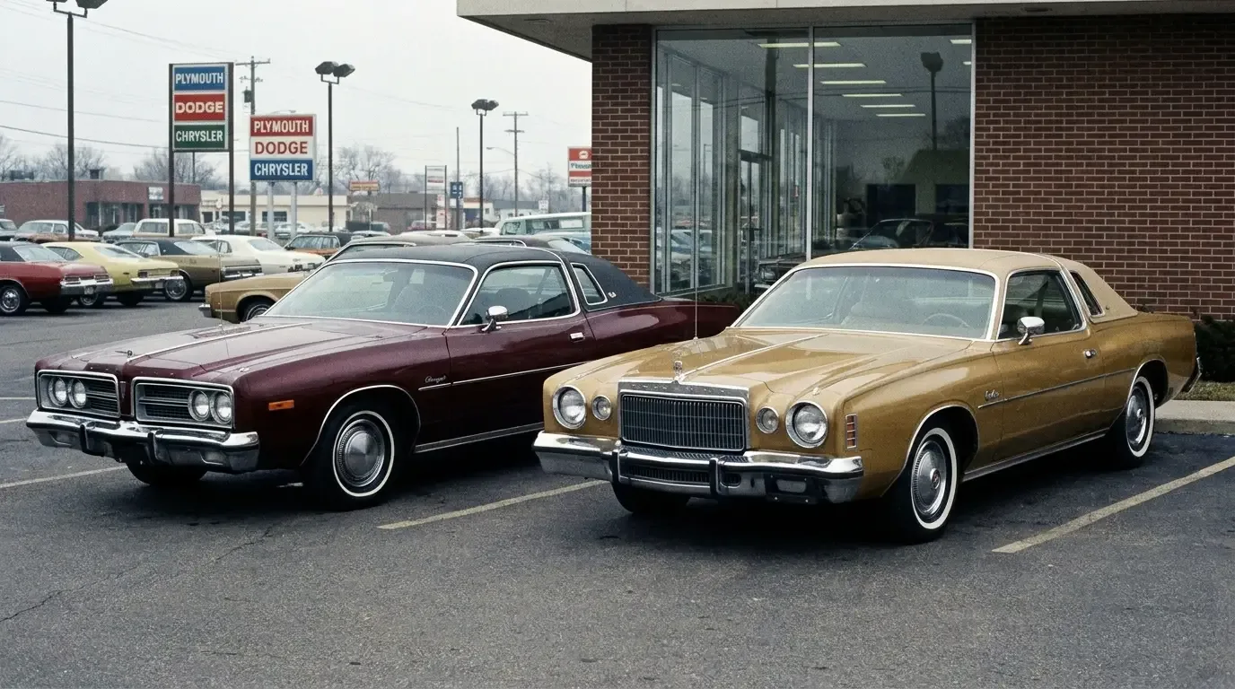 1975 Dodge Charger SE and Chrysler Cordoba - platform twins side by side