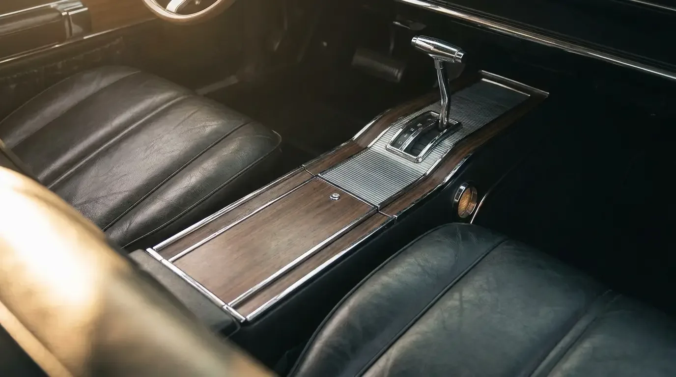 1966 Charger full-length center console between the bucket seats