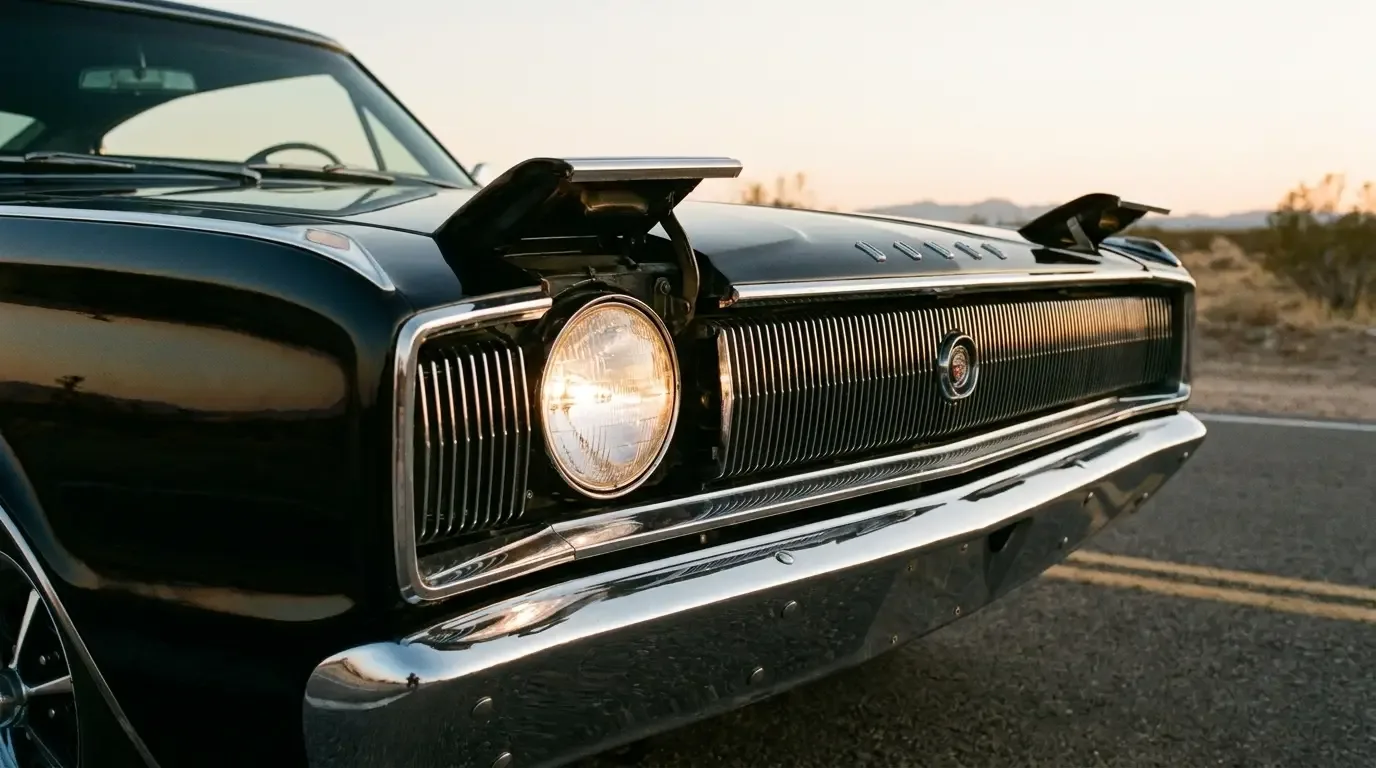 1966 Dodge Charger - hidden headlight pod rotating open in the grille