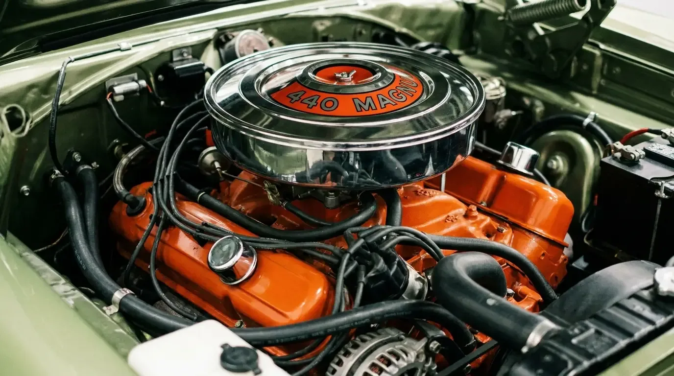 1968 Dodge Charger R/T 440 Magnum V8 engine bay detail