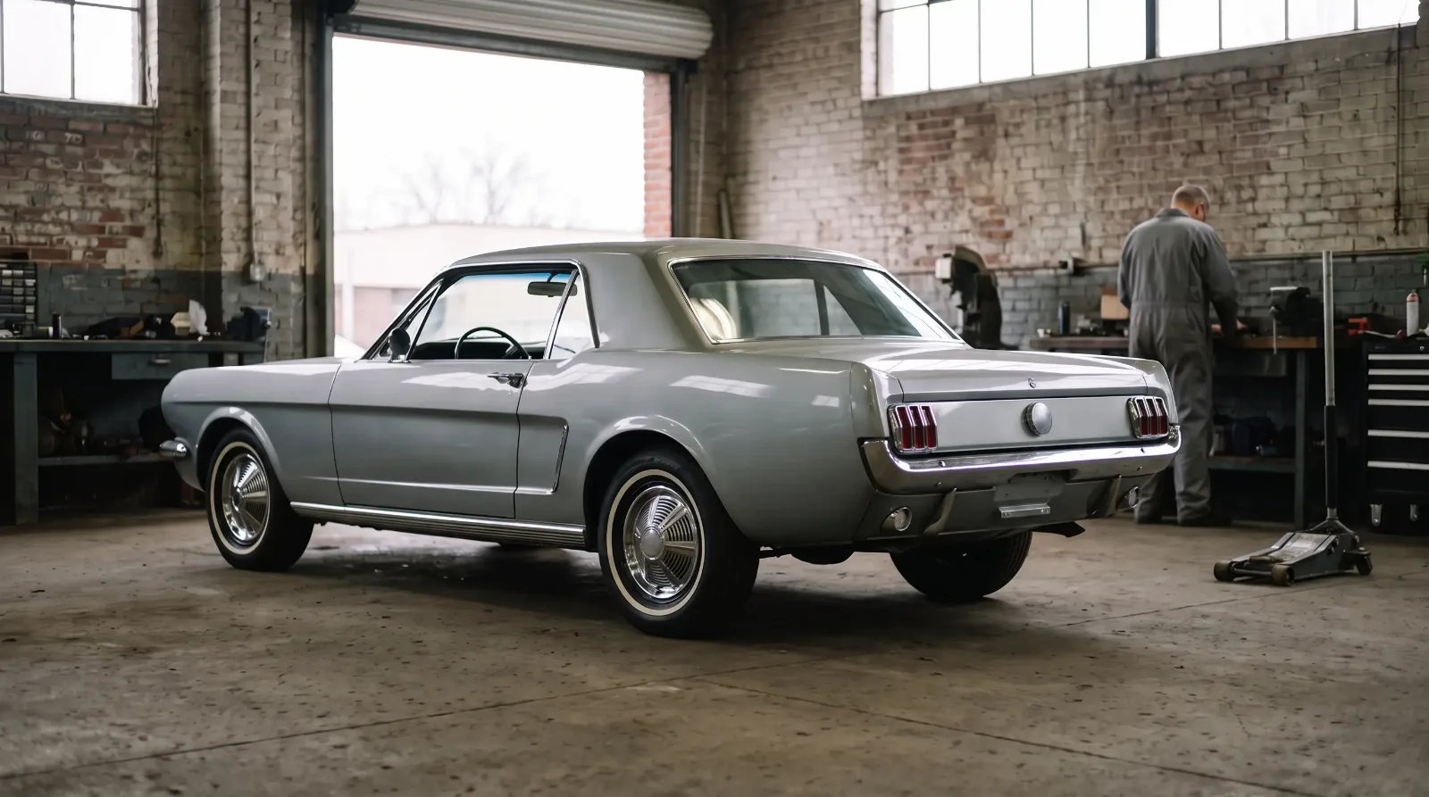 1965 Ford Mustang, in an old brick workshop