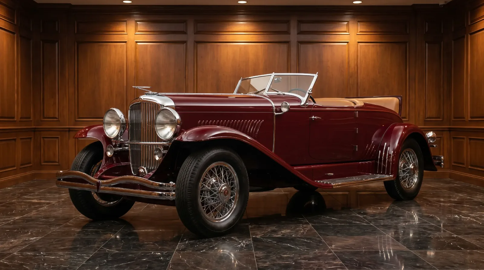 Coachbuilt Duesenberg Model J roadster on display