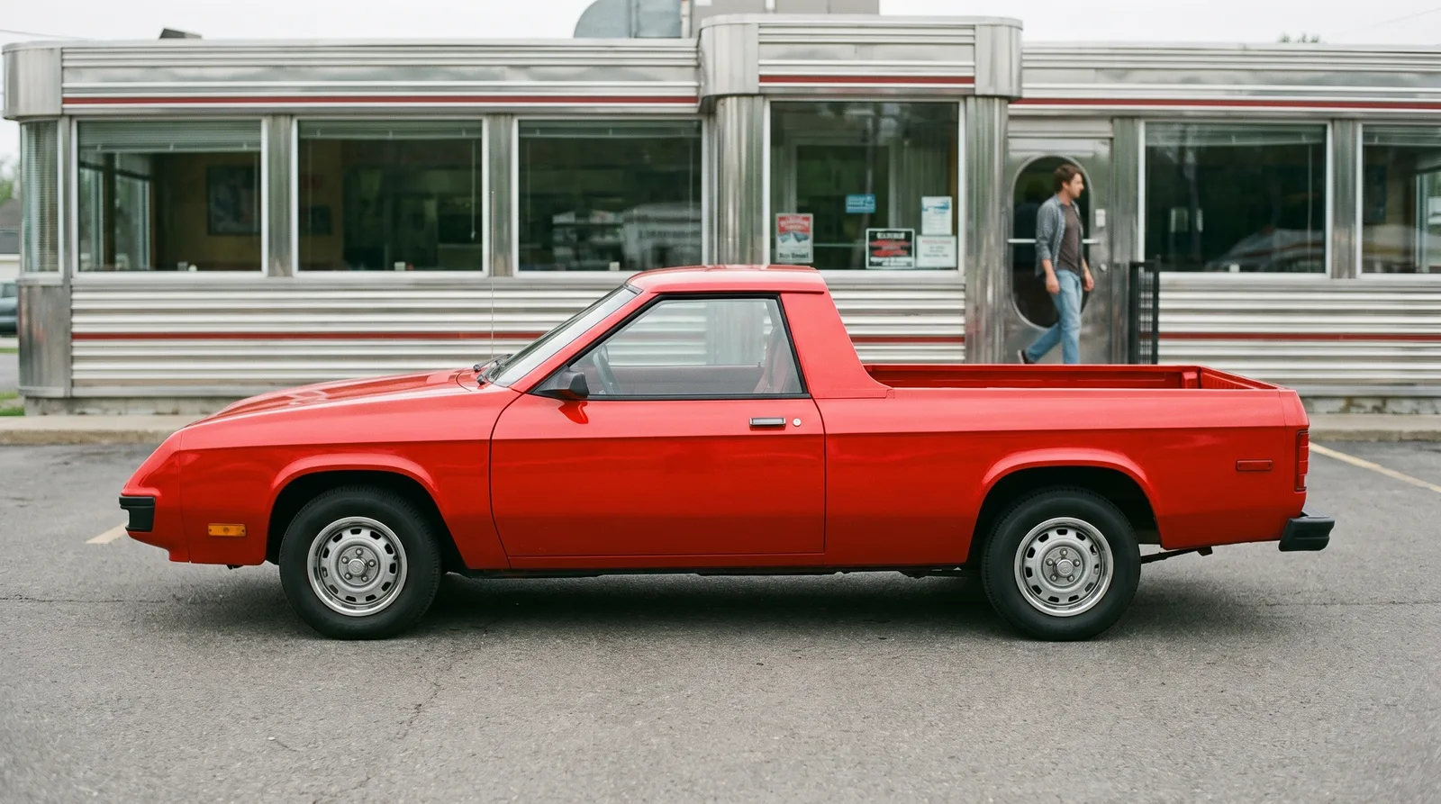 1982 Dodge Rampage — red cartruck outside a chrome diner