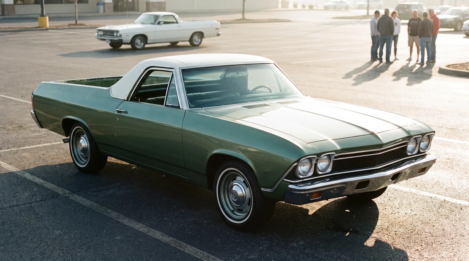 1968 Chevrolet El Camino and 1968 Ford Ranchero — cars-and-coffee morning lot