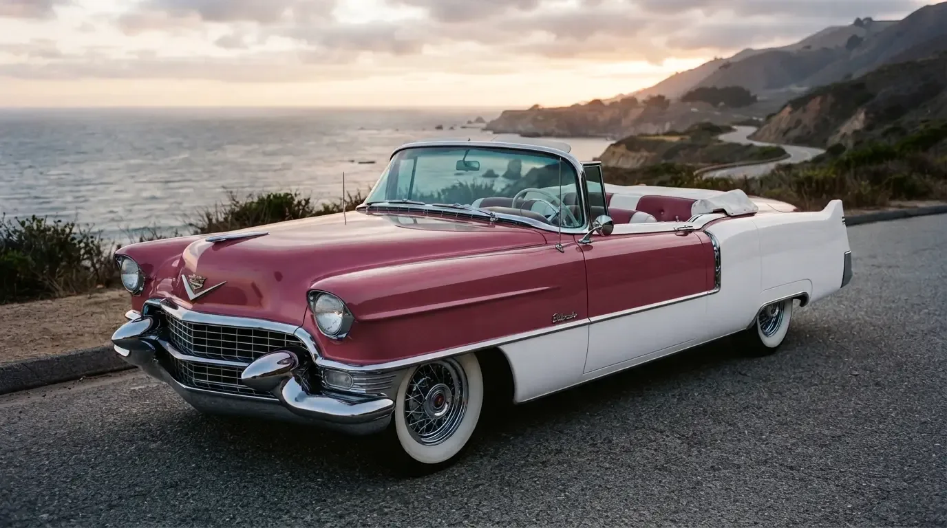 1955 Cadillac Eldorado two-tone convertible, three-quarter front view