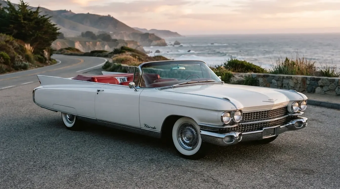 1960 Cadillac Eldorado with lowered tailfins, front three-quarter view