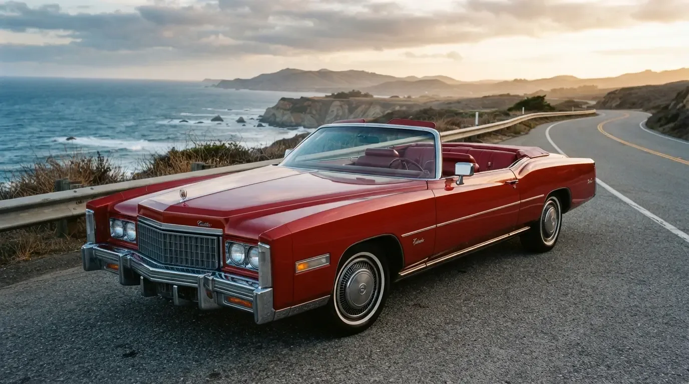 1976 Cadillac Eldorado convertible with top down, front three-quarter view