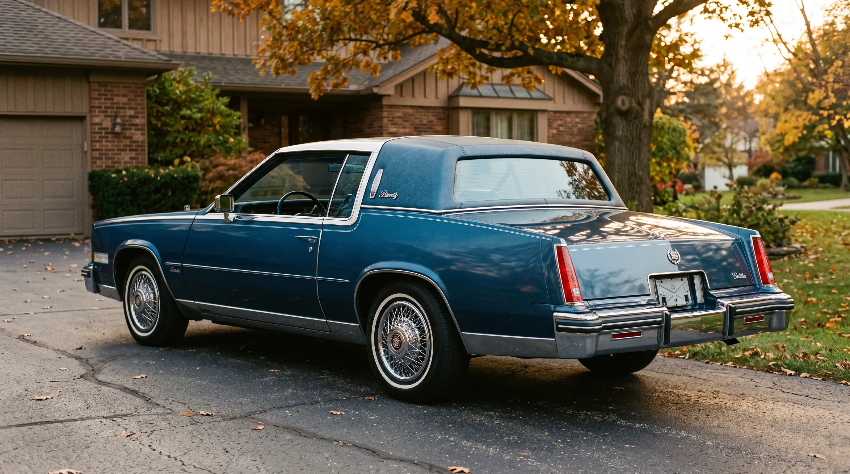1979 Cadillac Eldorado Biarritz showing its stainless steel roof at golden hour