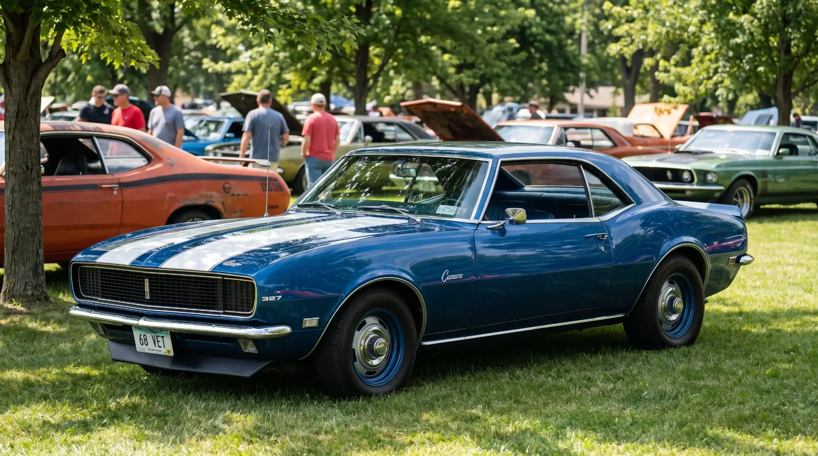 Clean driver-quality 1968 Chevrolet Camaro small-block in blue at a local classic car meet