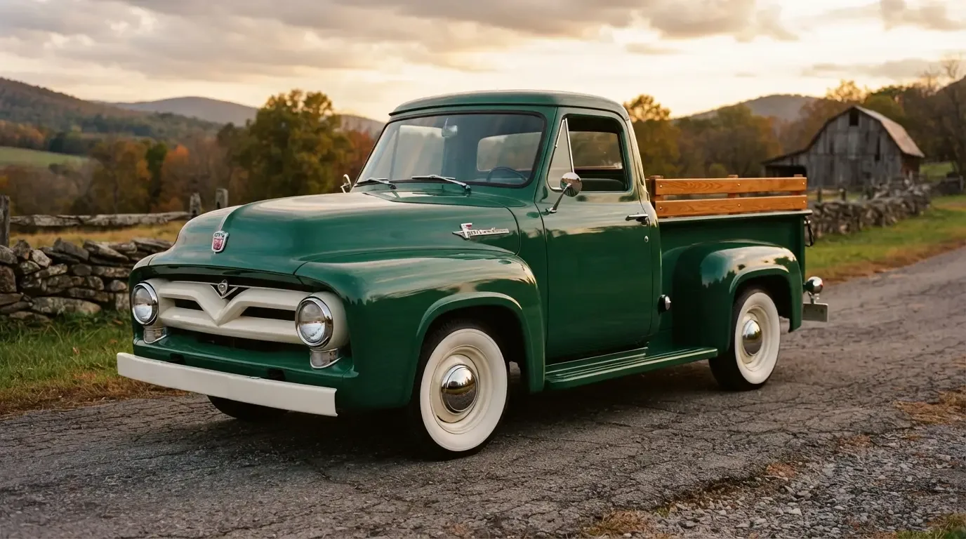 1955 Ford F-100 pickup truck, three-quarter front view