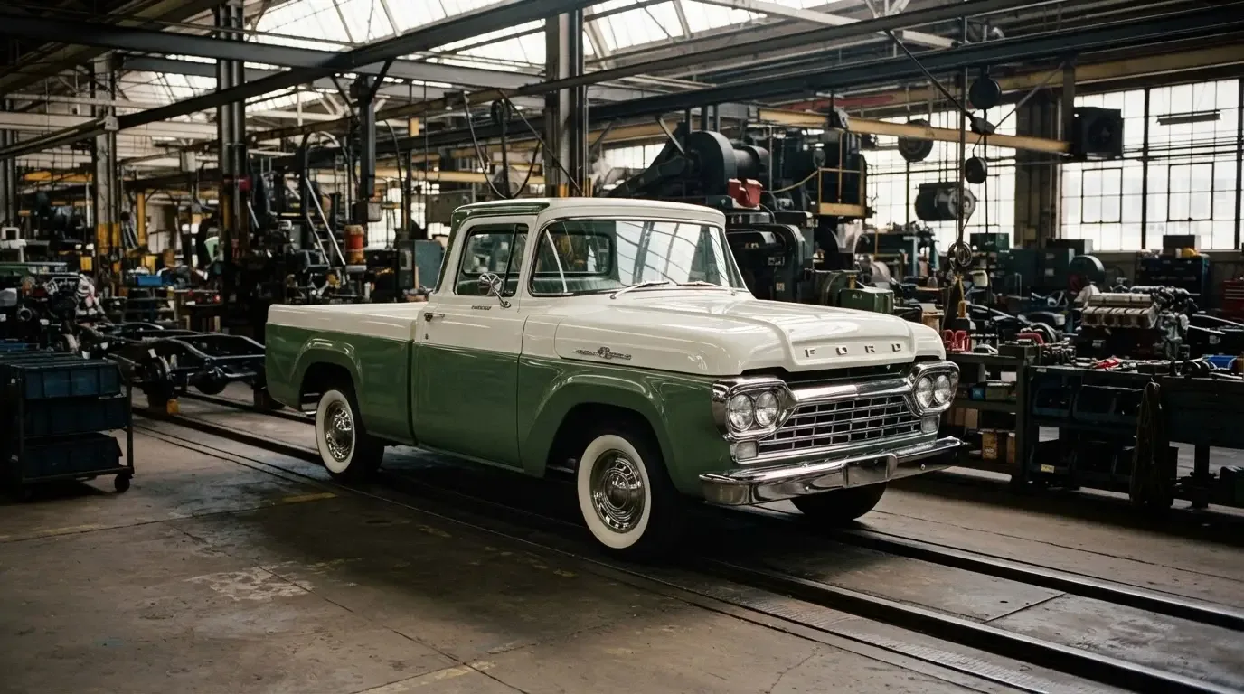1957-1960 Ford F-100 pickup truck, three-quarter front view
