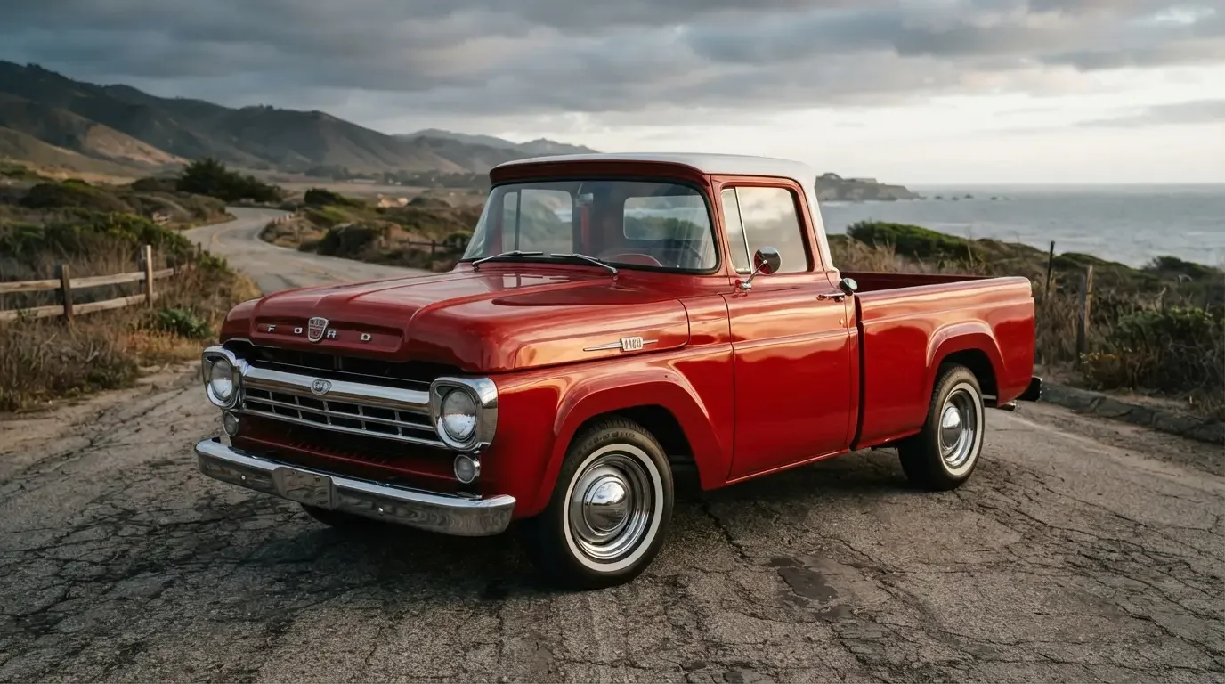 1957-1960 Ford F-100 pickup truck, three-quarter front view