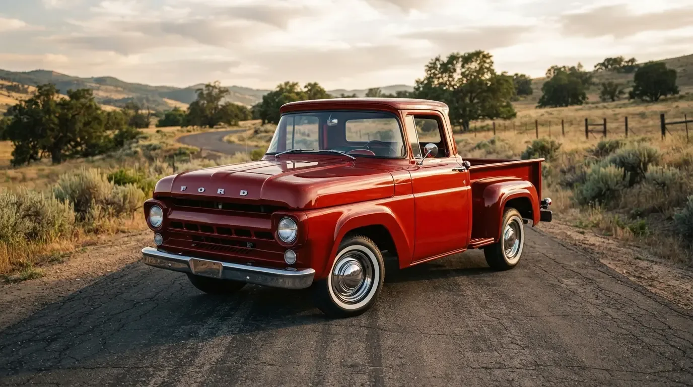 1957 Ford F-100 Styleside pickup truck, three-quarter front view