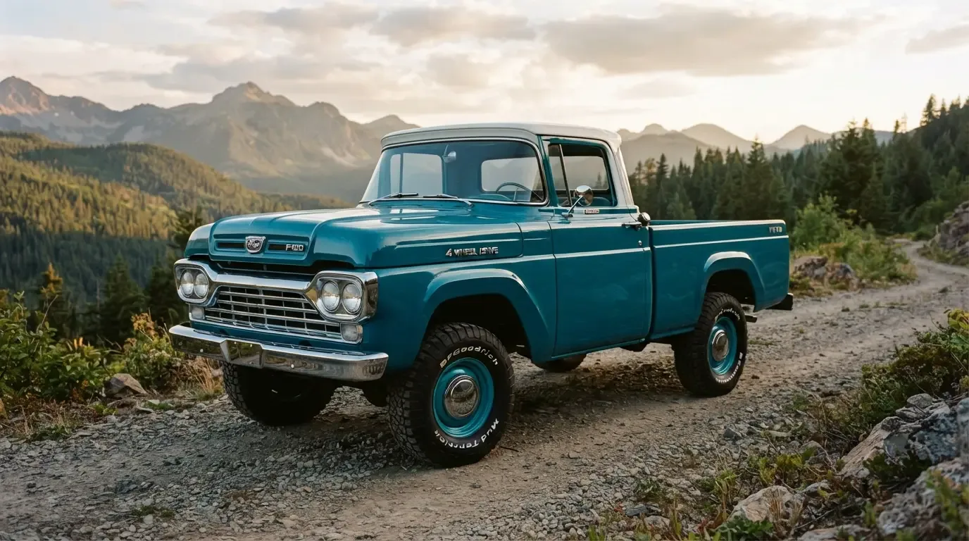 1959 Ford F-100 4x4 factory four-wheel drive pickup truck, three-quarter front view