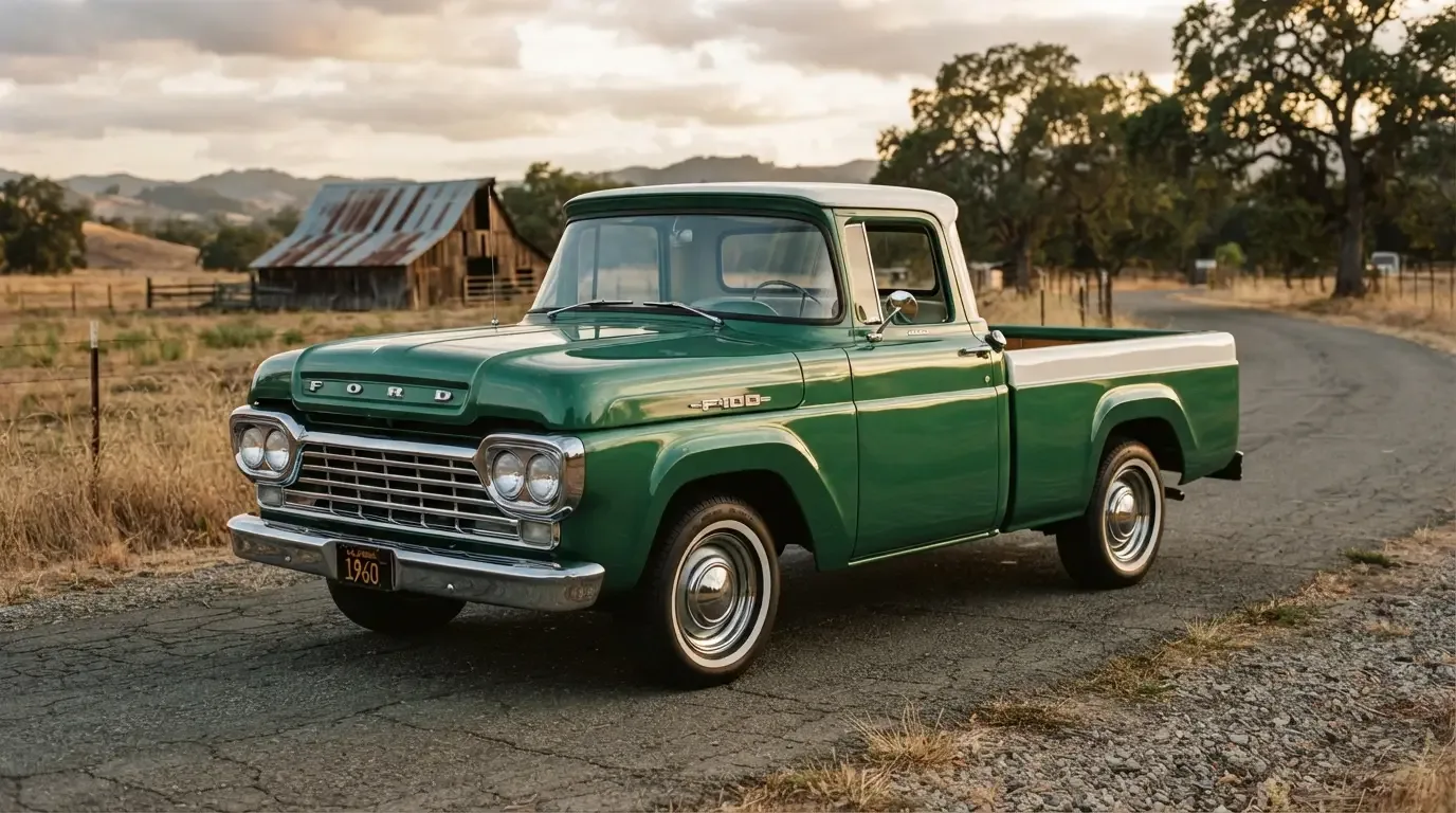 1960 Ford F-100 pickup truck, three-quarter front view