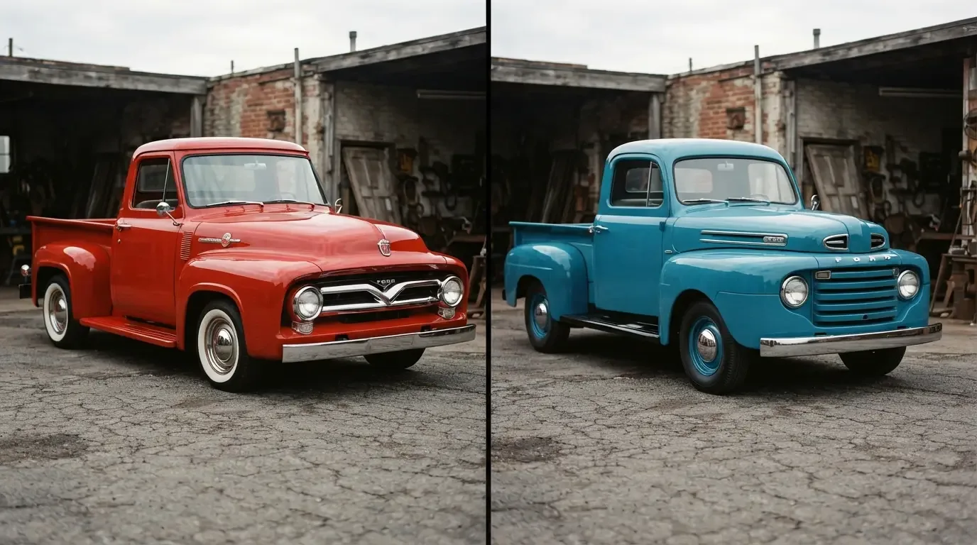 1953 Ford F-100 pickup truck showing the redesign from the F-1