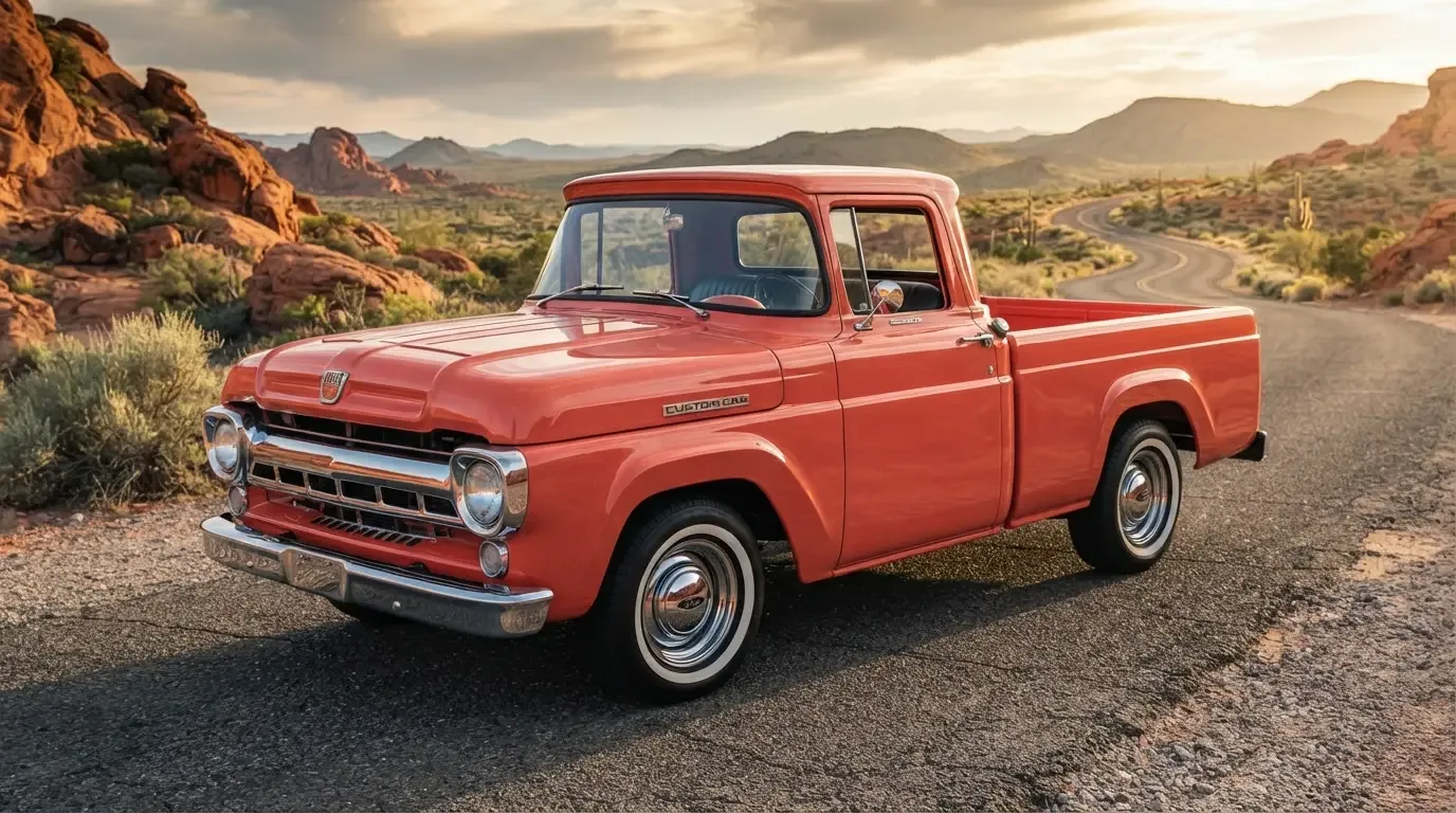 1957-1960 Ford F-100 with integrated Styleside bed, three-quarter front view